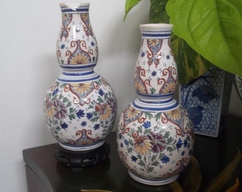 1700s Old Delft Polychrome Two Vases Signed APK Pieter Adriaensz Kocks De Grieksche A Factory Delfts Polychroom Vaas Vaazen Jug Jar *Free SH