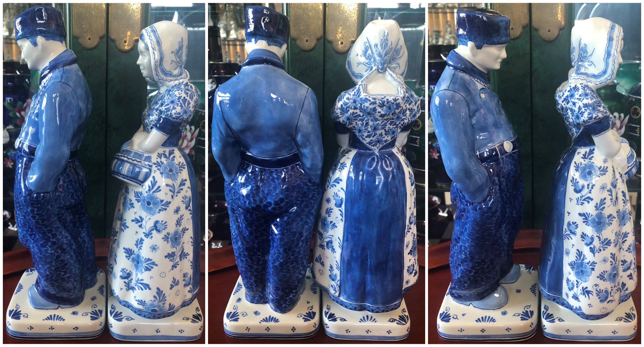 LARGE! Two Royal Delft 1970 FARMER & WIFE Figurine Matched Set
