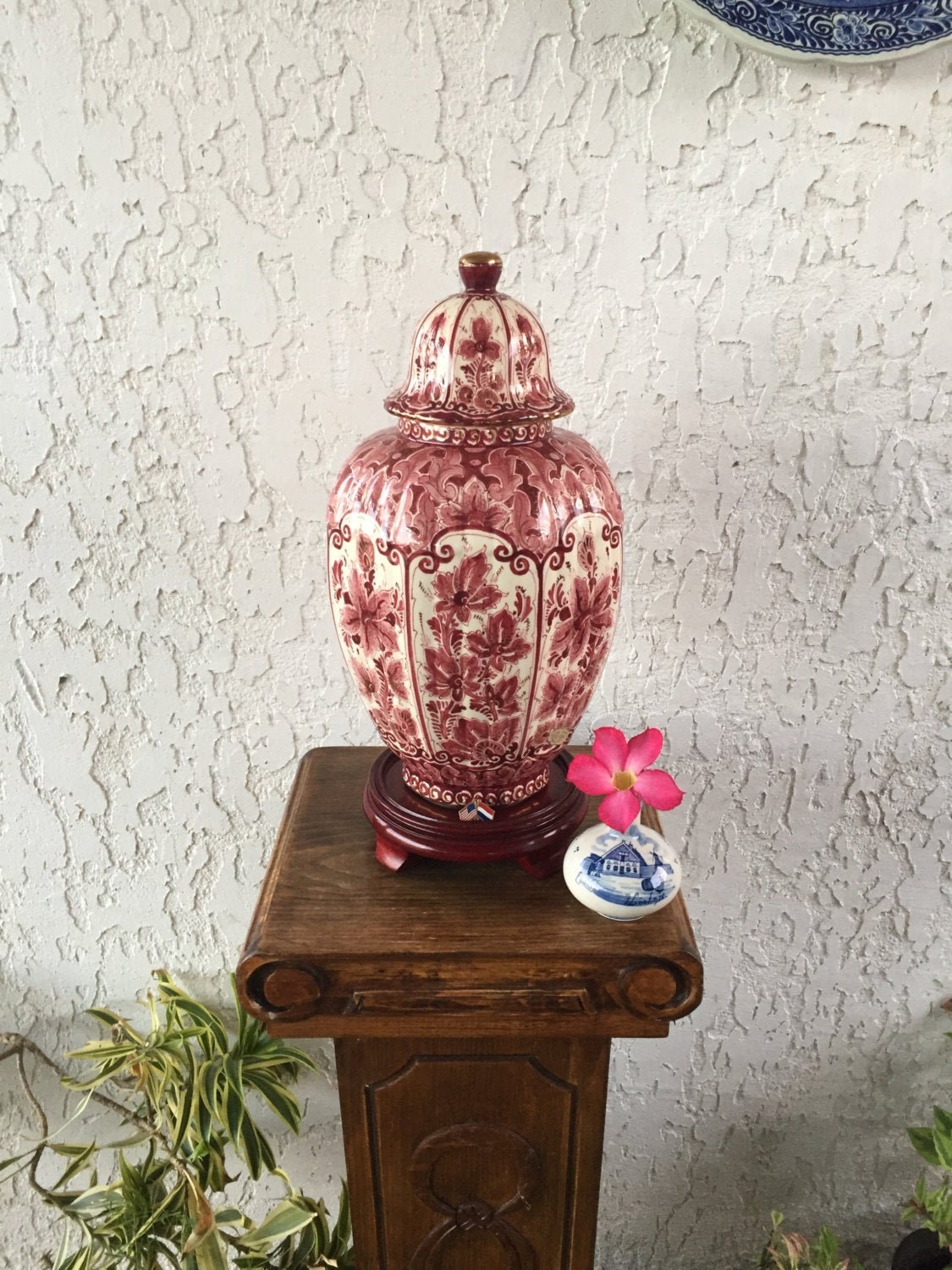 LARGE! Regina Delft Red Ginger Jar Delfts Rood Deksel Vaas Orchid