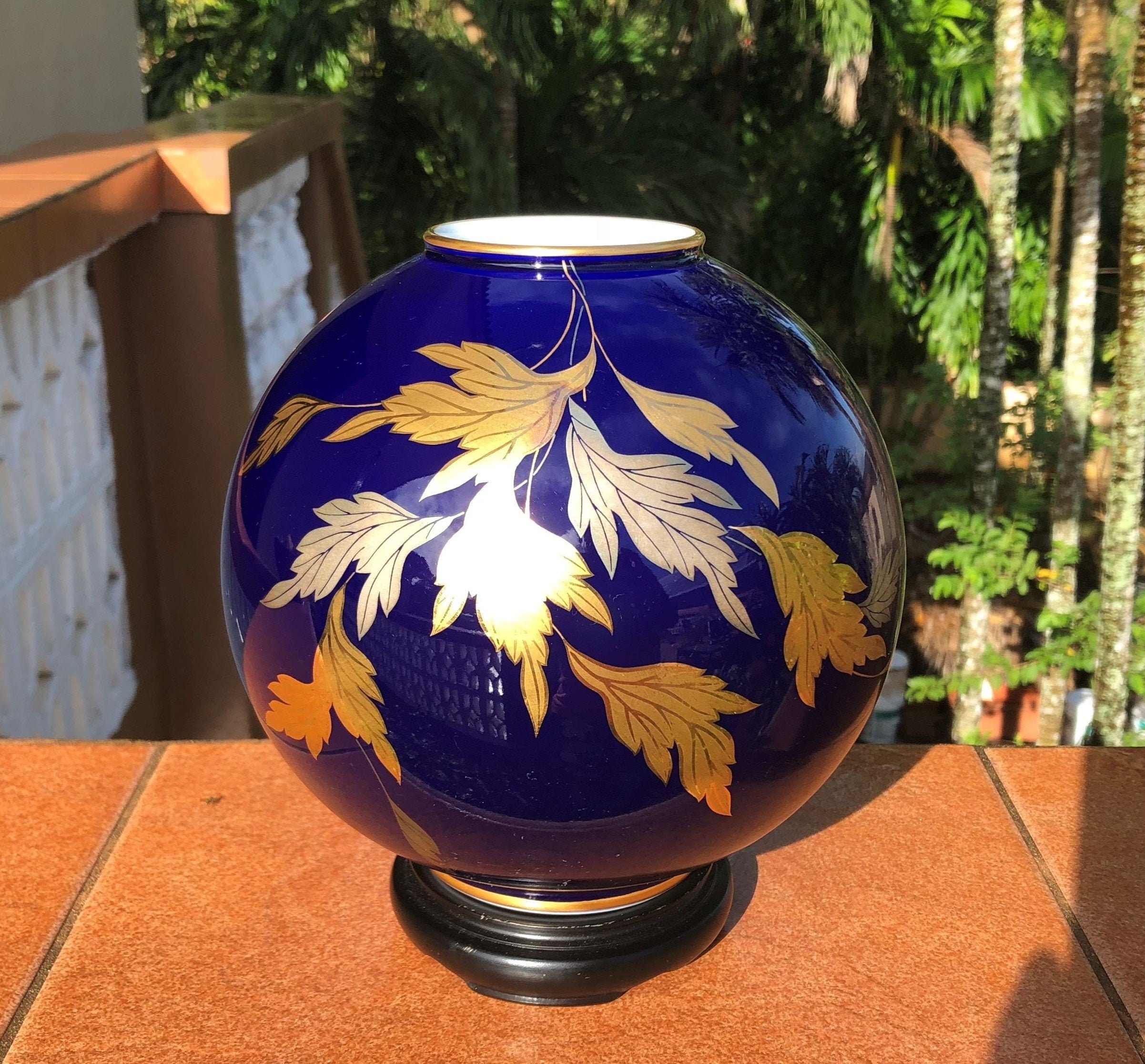 Koransha Cobalt Blue Vase Gold Leaf Vaas Fine Porcelain Leaf Etsy