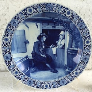 HUGE! Royal Delft 1917 Charger Large Old Delfts Blauw Schotel ''Tronie of a Man with a Feathered Beret" Rembrandt Plate Dish Porceleyne Fles 画像 8