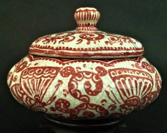 RARE! Royal Delft 1966 Jewelry "Red Craquele" Craze Pattern 蝶 Butterfly Trinket Box Delfts Rood Dekseldoos Bonbonniere de Porceleyne Fles