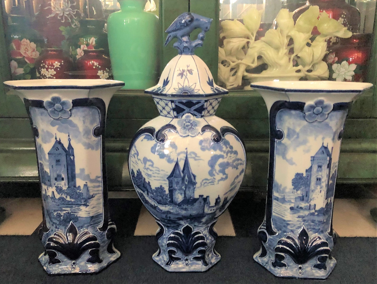 Two Delft Art Deco Vases Pair Delfts Blauw Molen Vazen 花王 Kaou Pioen ...