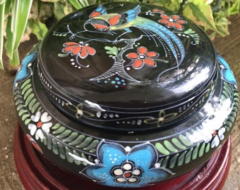 1988 Royal Delft Schmuckkästchen Delfts Zwart Famille Noire Wundersame schwarze Delfter Blüten Porceleyne Fles Großes Dekselglas Gratis SH
