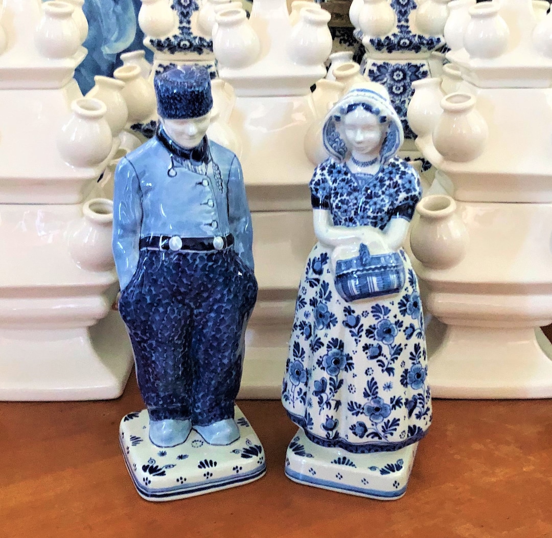 LARGE! Two Royal Delft 1960 FARMER & WIFE Figurine Matched Set
