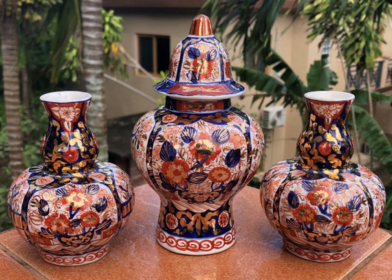 Heinen Delft Polychrome 3 Vase Garniture Japan Imari Gilt - Etsy