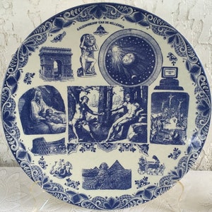 HUGE! Royal Delft 1917 Charger Large Old Delfts Blauw Schotel ''Tronie of a Man with a Feathered Beret" Rembrandt Plate Dish Porceleyne Fles 画像 10