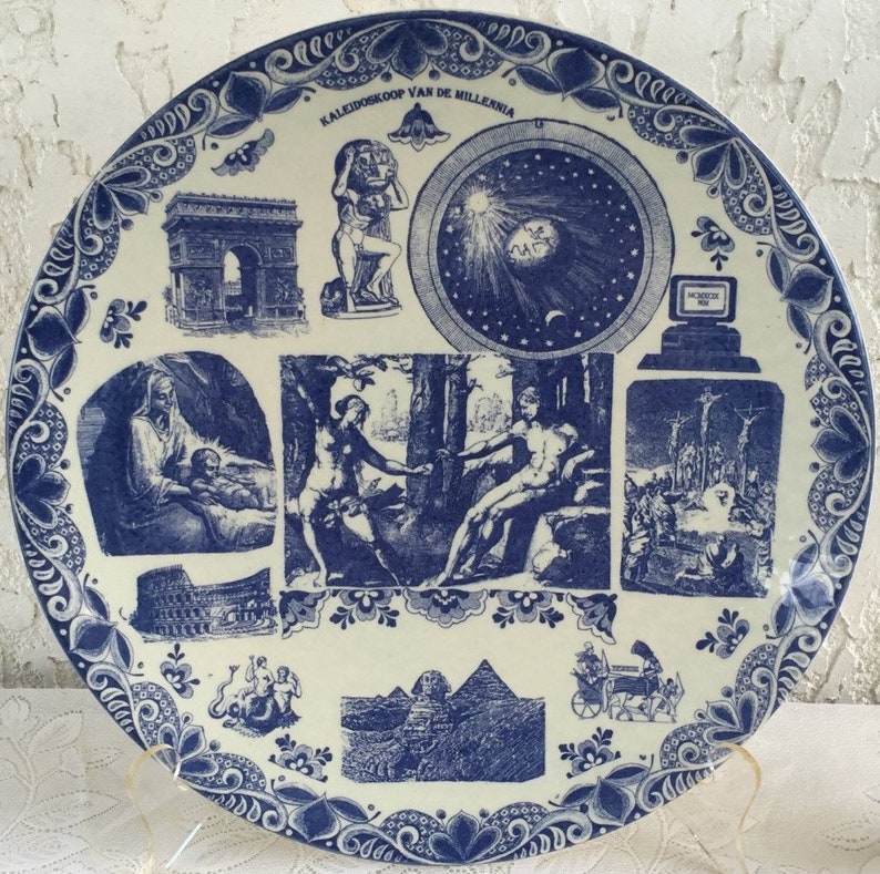 HUGE! Royal Delft 1917 Charger Large Old Delfts Blauw Schotel ''Tronie of a Man with a Feathered Beret" Rembrandt Plate Dish Porceleyne Fles 画像 10