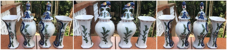 Puede incluir: Conjunto de seis jarrones de cer&aacute;mica blanca con dise&ntilde;os florales azules y dorados. Los jarrones son de diferentes formas y tama&ntilde;os, algunos con tapa.