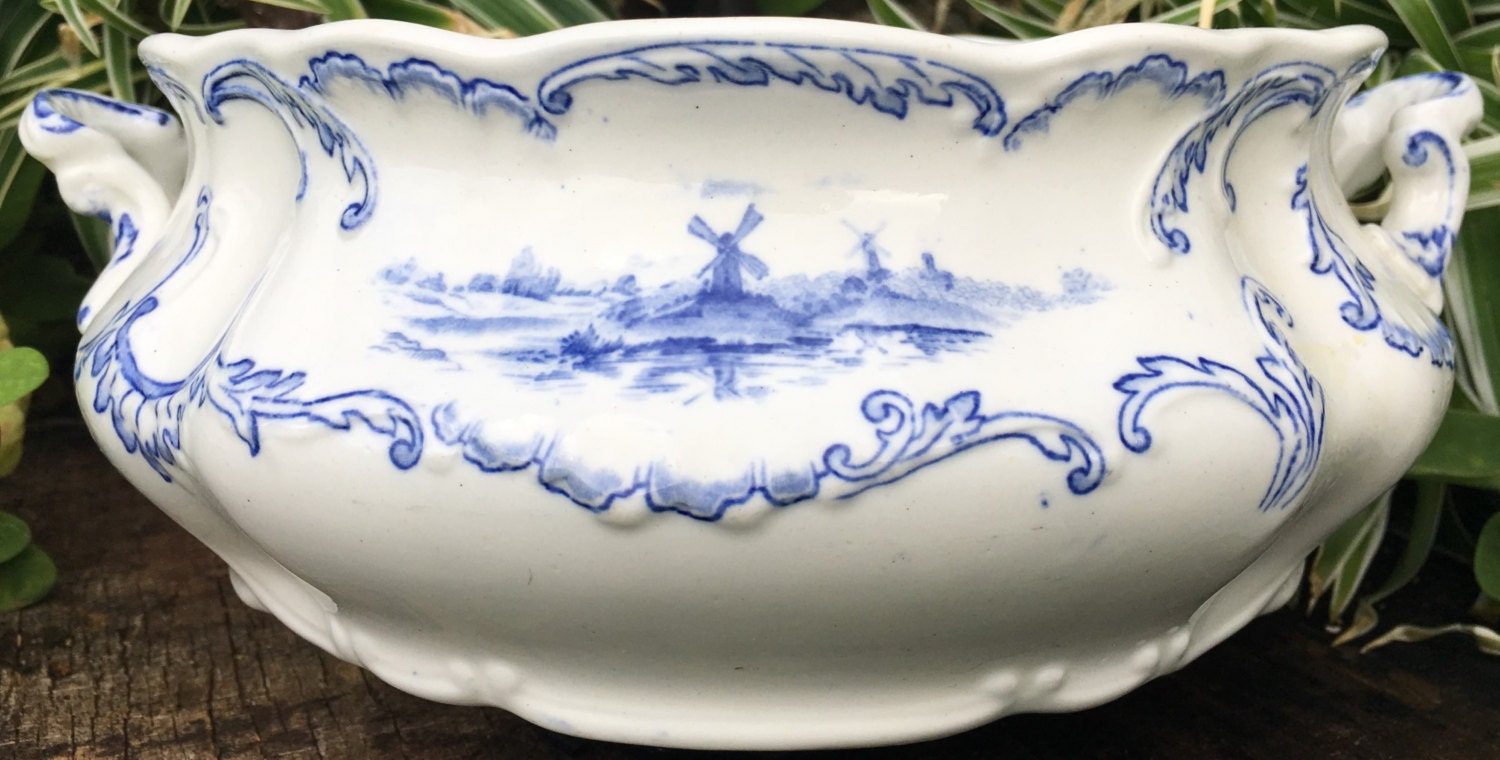 Ridgways Large Delft Tureen Delfts Blauw Soepterrine Molen Etsy