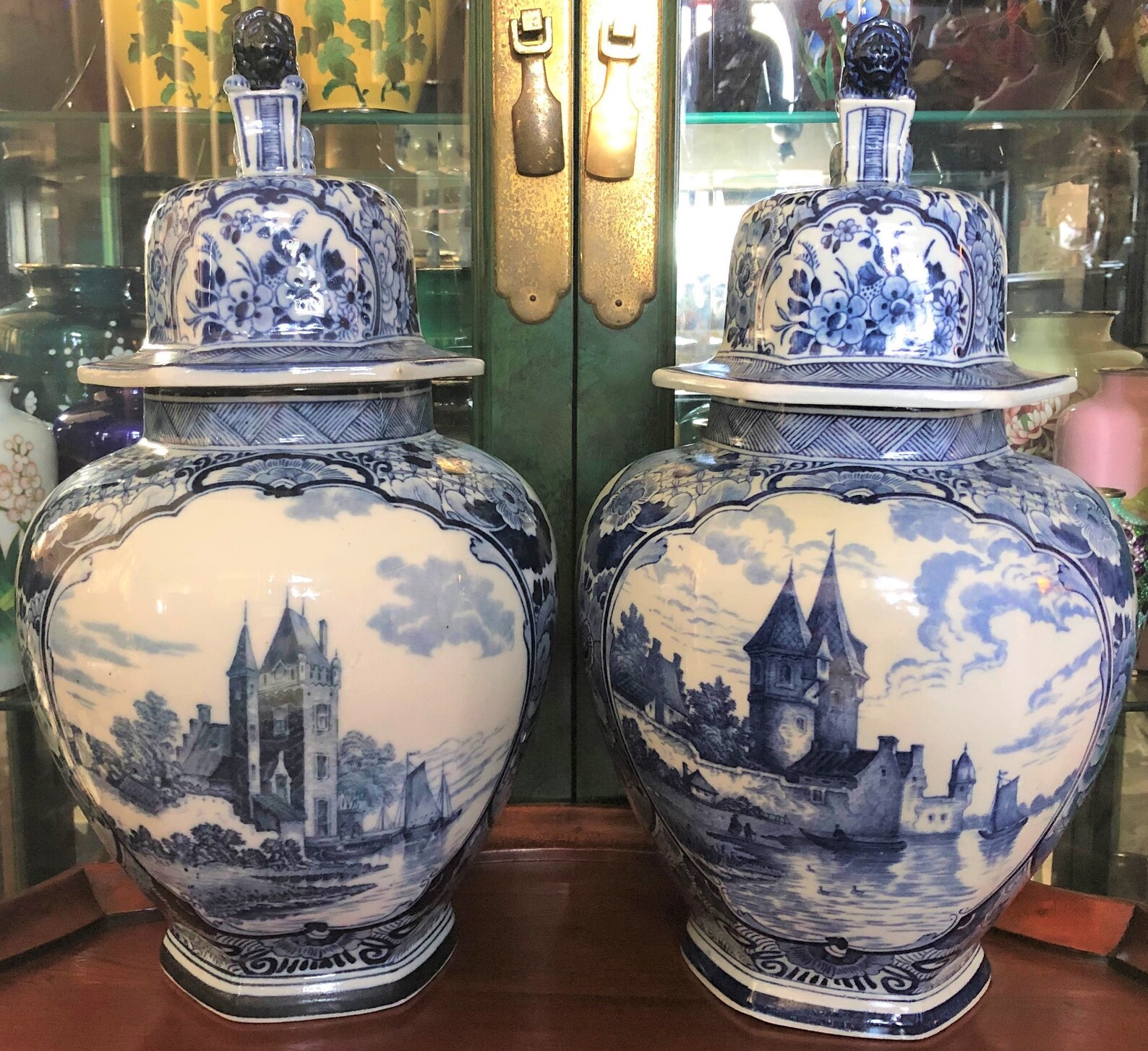 Rare Delft Art Deco Urns Two Delfts Blauw Chinois Vazen Vases ...