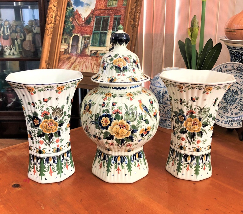 LARGE Royal Delft Three Vase Ginger Jar Garniture Delfts Etsy