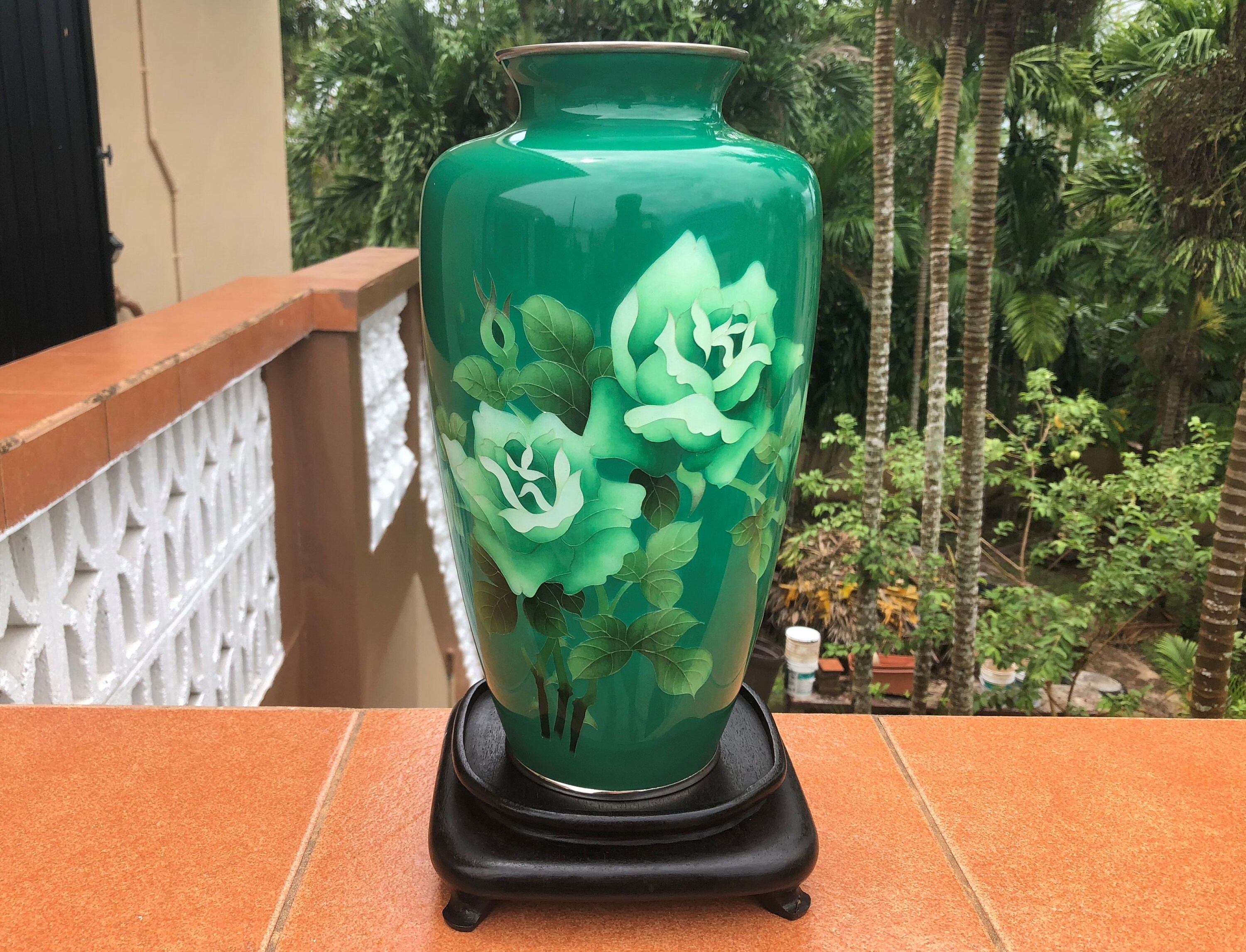 Sale 有線七宝 Yusen Shippo Silver Wire Cloisonne Large Vase 翡翠色 Etsy