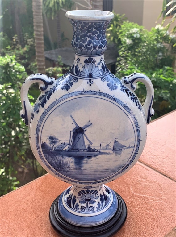 (647箱13)アンティークな青白磁の人物花瓶 Maasland nl 青磁花瓶 with calligraphy 青白磁花瓶 PW034