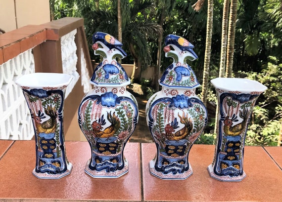 Makkum Tichelaar Four Vase Garniture Delft Polychrome 仏桑花 Red Etsy Makkum Tichelaar Four Vase Garniture Delft Polychrome 仏桑花 Red Etsy