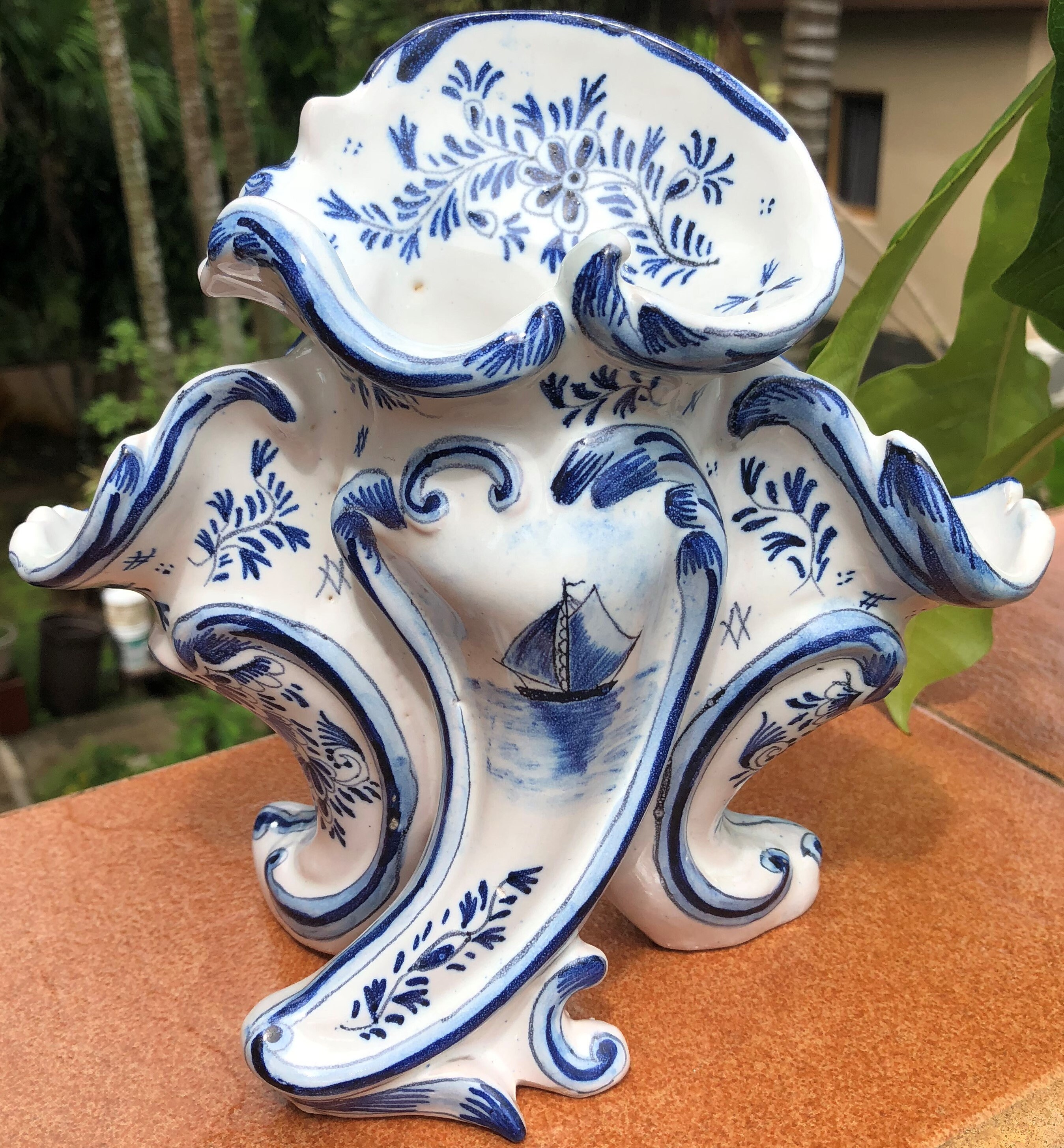 1800's Fourmaintraux Courquin Delft Jardiniere Candlestick