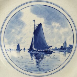 1909 Royal Delft Plate #3 WWII Provenance Old Delfts Blauw Schotel Sloop Church Tower Dish De Porceleyne Fles Netherlands *Free S&H image 3