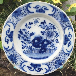 1700's Old Delft Plate Delfts Blauw Schotel Chinois 花王 - Etsy