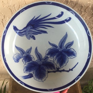 Ko-Imari Punch Bowl Large Sometsuke 鳳凰 Phoenix Bird & 桐 Kiri Paulownia Princess Tree Blossoms Porcelain Dish Edo Meiji Arita Japan *Free SH image 2