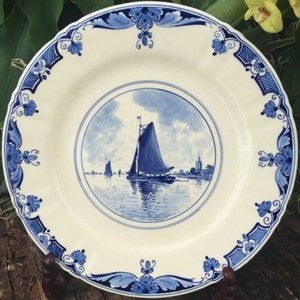 1909 Royal Delft Plate #3 WWII Provenance Old Delfts Blauw Schotel Sloop Church Tower Dish De Porceleyne Fles Netherlands *Free S&H image 2
