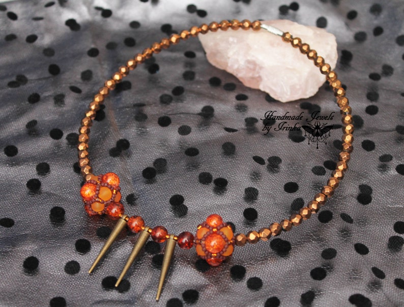 bronze Necklace Choker Brown and orange