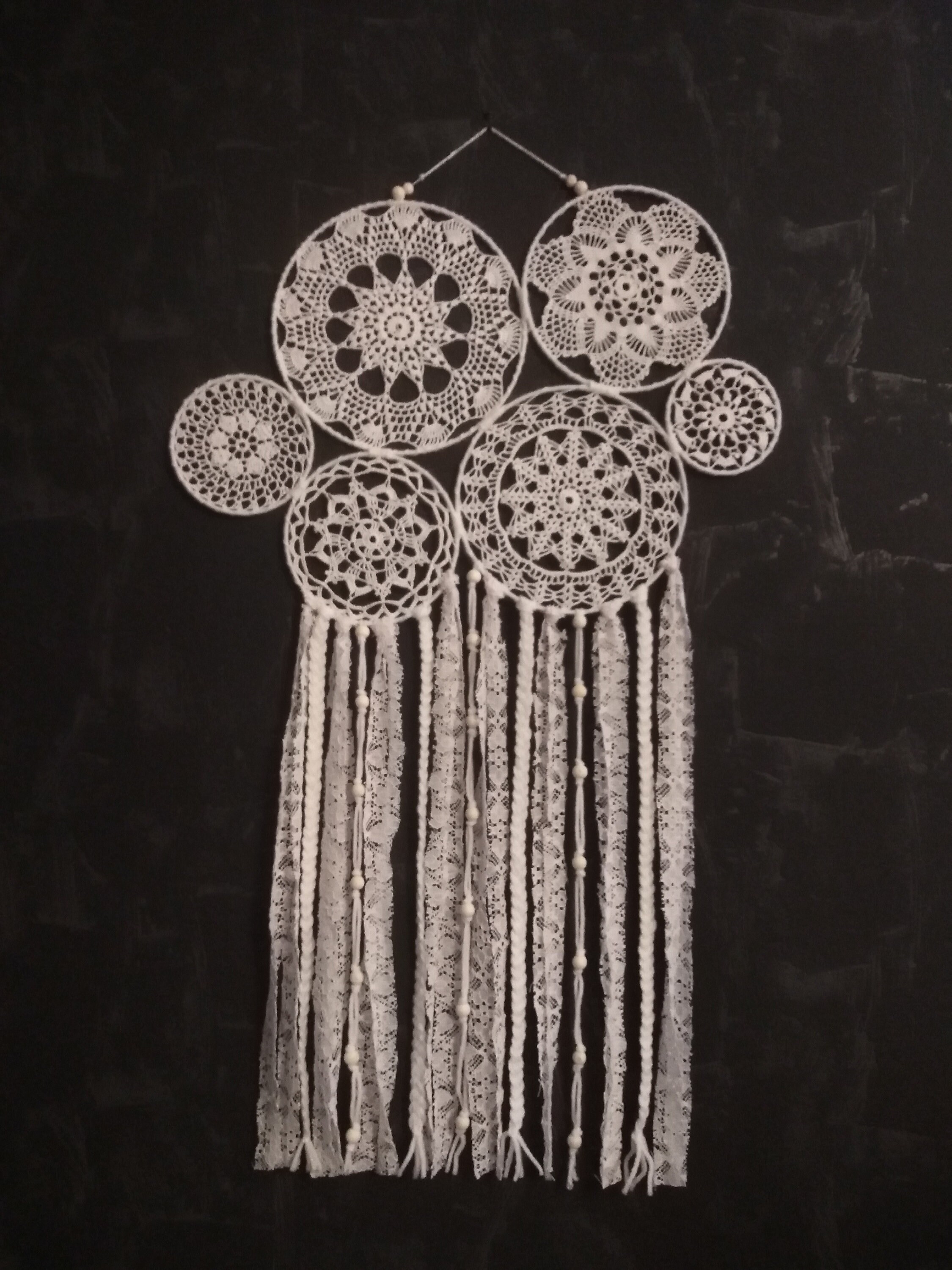 Attrape Rêve Réalisé Au Crochet, Composé de 6 Cercles, Blanc