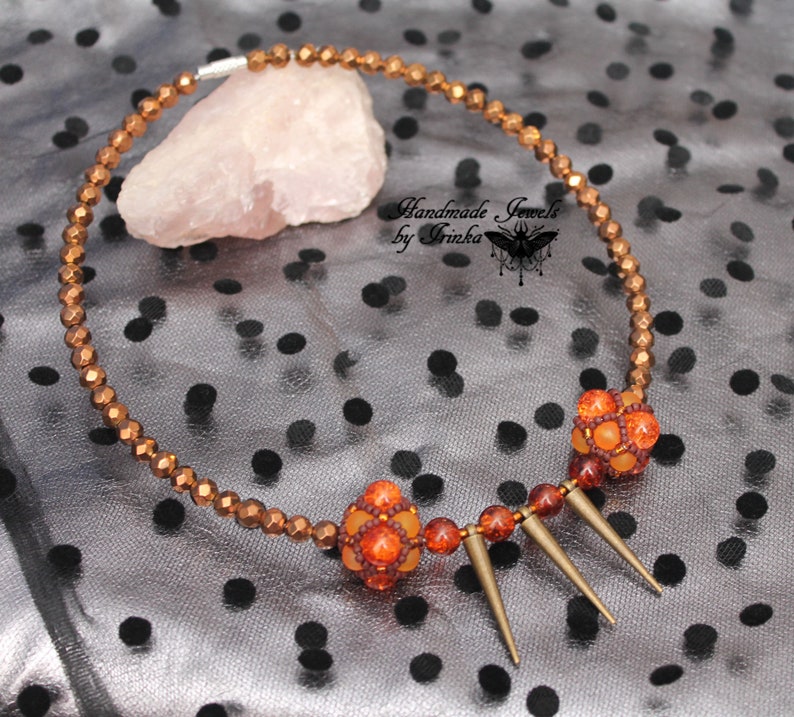 bronze Necklace Choker Brown and orange
