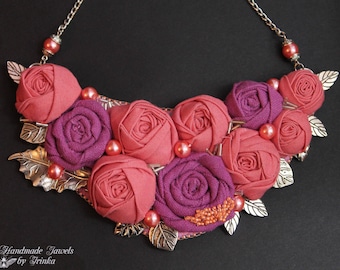 Textile necklace, soft colors