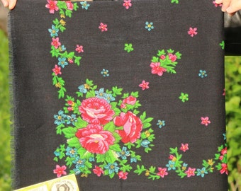 Vintage Black floral shawl Ukrainian shawl Russian wool shawl Boho hippie scarf Folk shawl Women shawl Rustic Boho shawl Black handkerchief