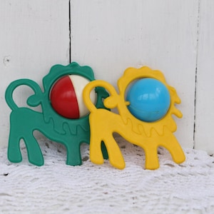 Set van 3 vintage Sovjet plastic speelgoed retro babyrammelaar zeldzame celluloid babyrammelaar verzamelbaar speelgoed plastic rammelaar cadeau voor baby zitzak speelgoed