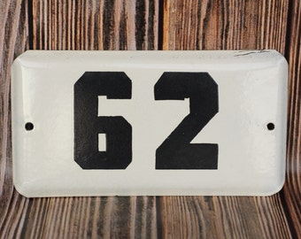 Enamel House Number 62 Room number 62  Enamel Metal Plate Address Signs Outdoor house plaque Flat Room Apt 62 Collectible Sign Enamel Sign