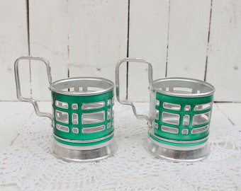 set of 2 Green Tea glass holder Vintage Glass holder cup Russian podstakannik Traditional USSR vintage Metal glass holder Russian Tea