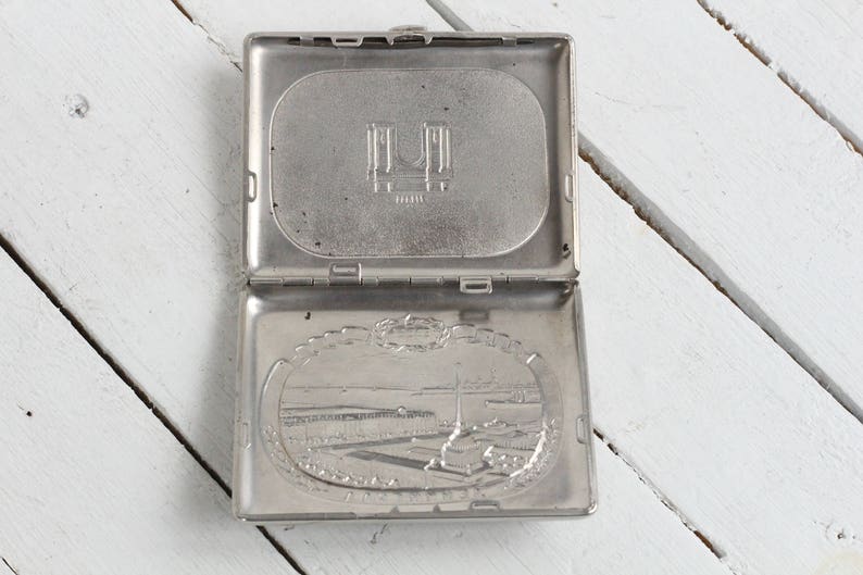 Vintage Soviet Cigarette Case LENINGRAD Old Cigarette holder Business Card holder Antique Russian Cigarette box Silver tone case box image 3