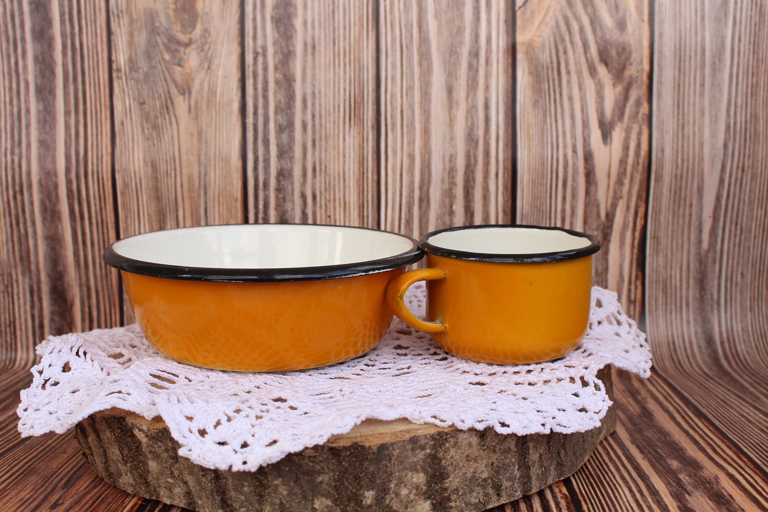 Vintage Set of Orange Bowl and Mug Camping Enamelware Camping Etsy