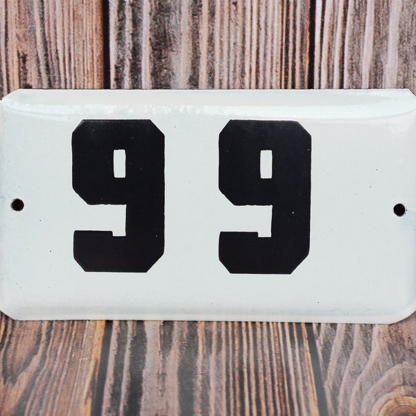 Antike Emaille Nummernschild 99 Große Emaille Nummer Hausnummer Weiß Schwarz Zahlen Adressschild Wohnungsadresse Emailleschild