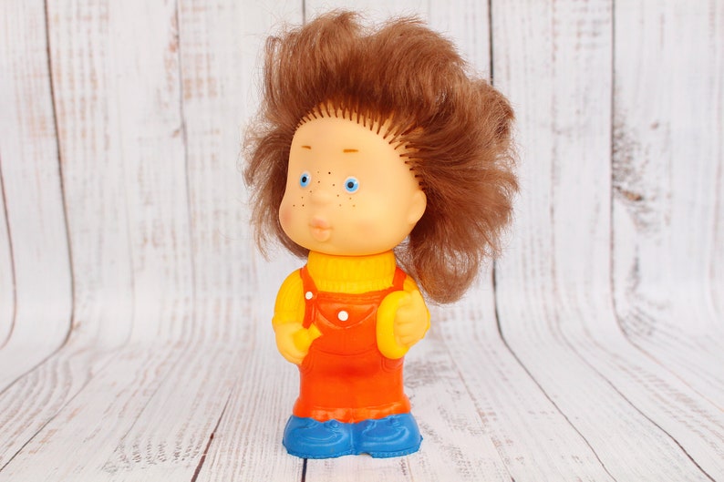 Toy USSR Rubber toy boy Soviet toy VintageToy with hair Soviet rubber Author's toy Collectible toy Children's gift Toy of the 70s Fairy tale image 1