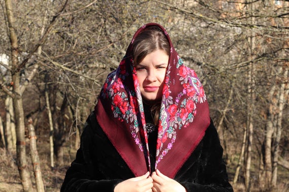 Vintage Dark Red shawl Wedding shawl Wool scarf R… - image 5