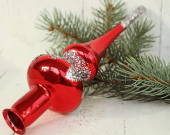 Christmas Tree Topper Big Tree Top Red silver mercury Tree trim Glass Tree Topper Xmas decor Big Tree Top Christmas ornament