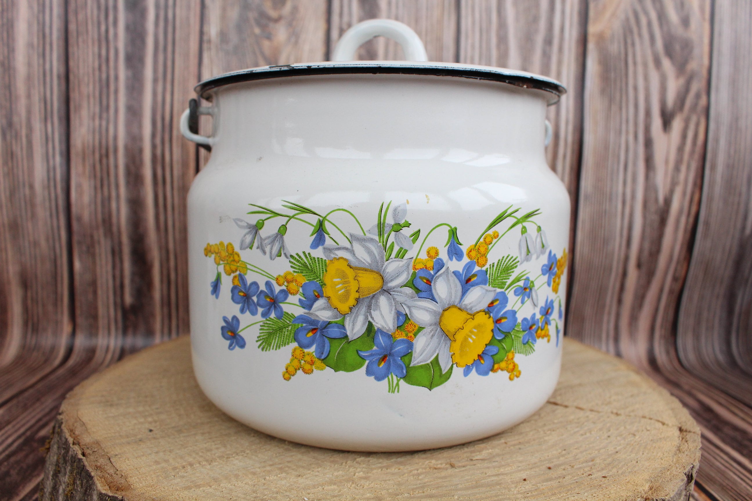 enamel milk jar white×blue Vintage Enamel Milk Can Antique White Metal Milk Jug Antique