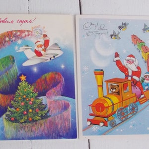 Juego de 2 Postales soviéticas vintage Postales de Navidad Canta Claus Tarjeta de Año Nuevo Tarjeta de vacaciones Postal coleccionable Vintage soviética