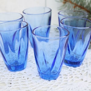Set of 6 Vintage Blue Drinking Glasses Russian Glasses Old bar glasses Blue shot glasses Antique table glass Glasses vodka Old small shot