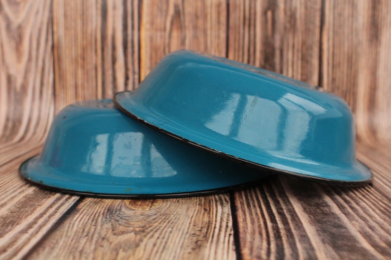 Vintage Blue Enamel Bowl Camping Bowl Rustic Tableware Rustic Decor Retro Floral Bowl Blue eamel bowl Retro enrmel bowl Metal enamel bowl image 4
