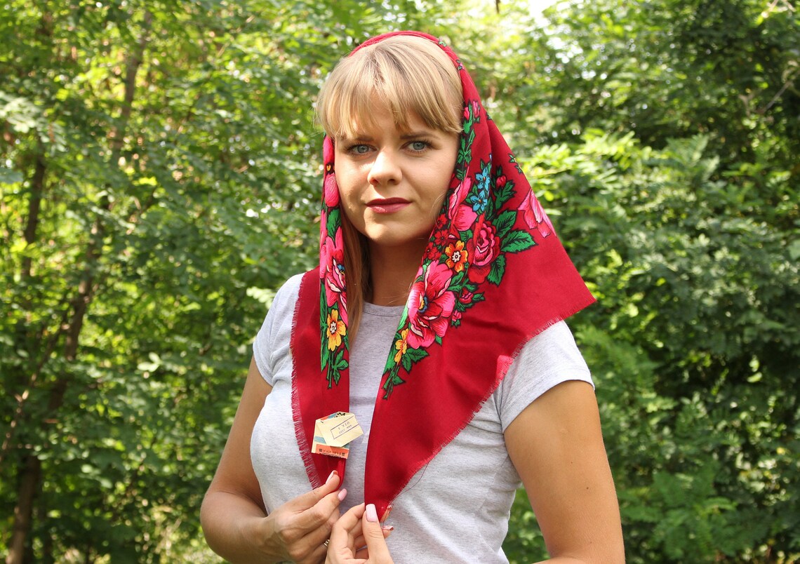Russian floral scarf Ukraine scarves Wool scarf Red Shawl wool Etsy