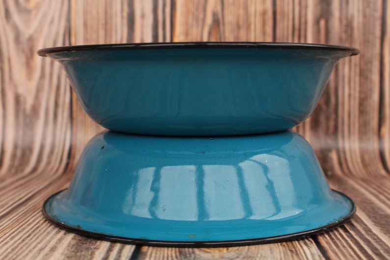 Vintage Blue Enamel Bowl Camping Bowl Rustic Tableware Rustic Decor Retro Floral Bowl Blue eamel bowl Retro enrmel bowl Metal enamel bowl image 6