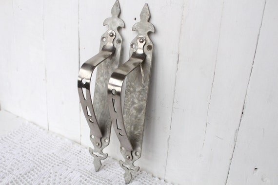 Set of 2 Vintage Metal Door Handle Door Hardware Silver painted door handle Embossed Door Handle Rustic Door Handles Steel handles