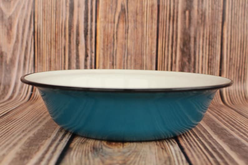 Vintage Blue Enamel Bowl Camping Bowl Rustic Tableware Rustic Decor Retro Floral Bowl Blue eamel bowl Retro enrmel bowl Metal enamel bowl image 2