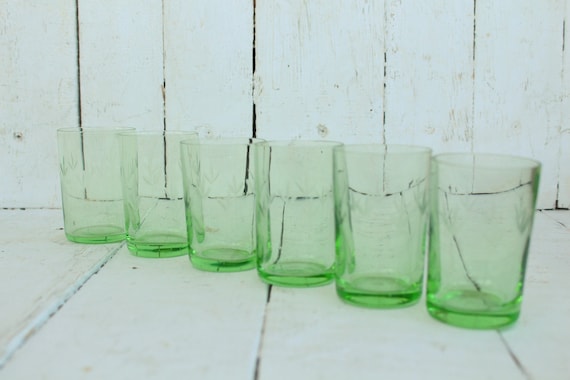 Vintage Drinking green shot glasses Soviet housewares Russian drinking set Russian Vodka Glass Shot glasses Retro glass cups Gift for him