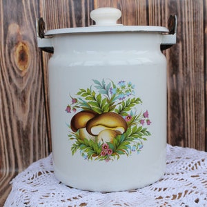 Vintage White Enamel Jar Retro Metal Jar White Jar Enamel Ware Flower Jar Rustic Jar Farmhouse Jar Rare Jar Liquid Container Rustic Style image 1