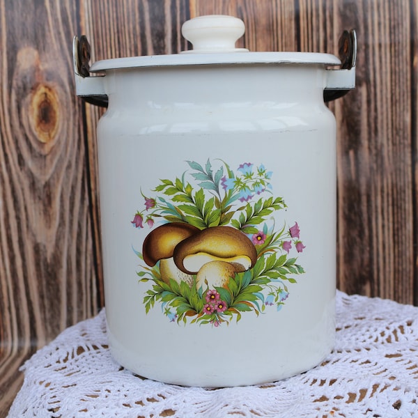 Vintage White Enamel Jar Retro Metal Jar White Jar Enamel Ware Flower Jar Rustic Jar Farmhouse Jar Rare Jar Liquid Container Rustic Style