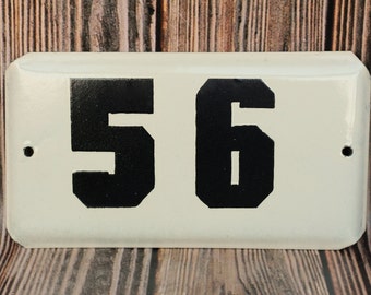 Vintage enamel sign Antique door number sign 56 Apartment Number Room number Address Plaque Enamel Metal Sign House Number White enamel sign